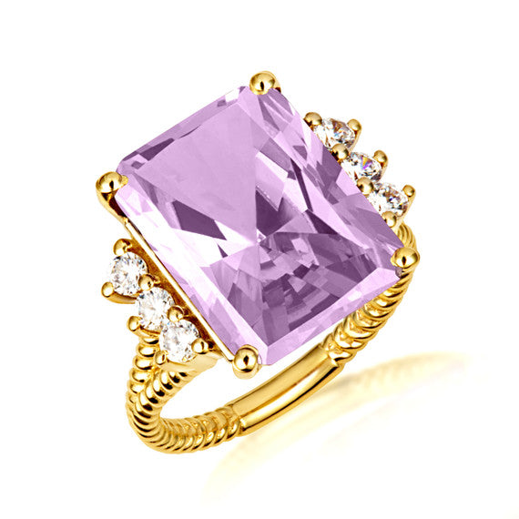 Gold Emerald Cut Gemstone Rope Band Ring (Available in Yellow /Rose/White Gold)