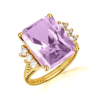 Gold Emerald Cut Gemstone Rope Band Ring (Available in Yellow /Rose/White Gold)