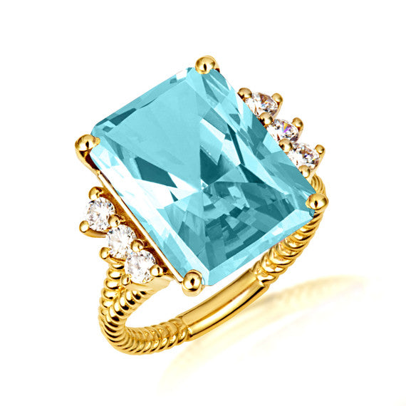 Gold Emerald Cut Gemstone Rope Band Ring (Available in Yellow /Rose/White Gold)