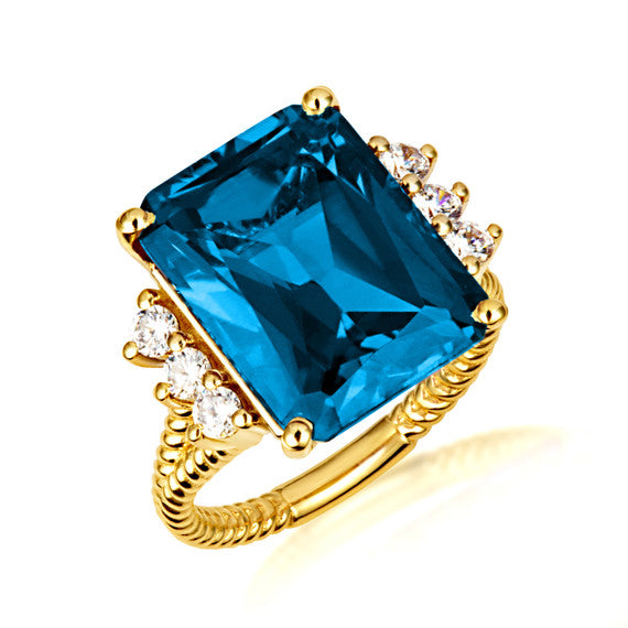 Gold Emerald Cut Gemstone Rope Band Ring (Available in Yellow /Rose/White Gold)