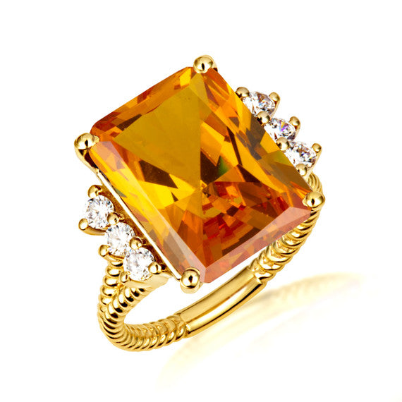 Gold Emerald Cut Gemstone Rope Band Ring (Available in Yellow /Rose/White Gold)