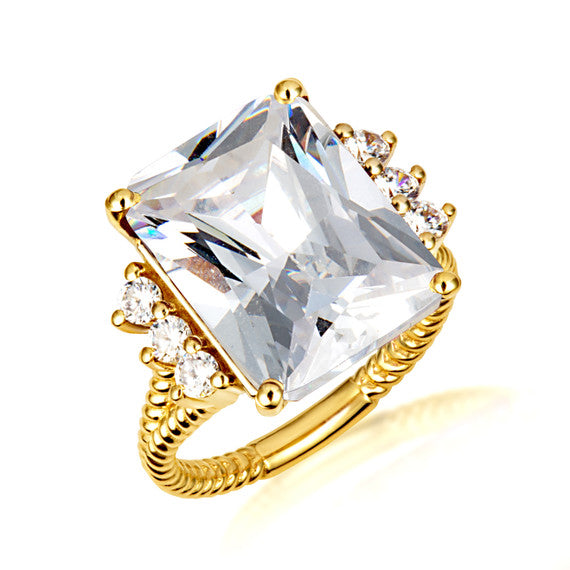 Gold Emerald Cut Gemstone Rope Band Ring (Available in Yellow /Rose/White Gold)