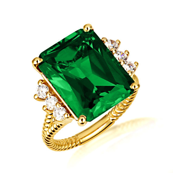 Gold Emerald Cut Gemstone Rope Band Ring (Available in Yellow /Rose/White Gold)