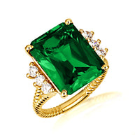 Gold Emerald Cut Gemstone Rope Band Ring (Available in Yellow /Rose/White Gold)