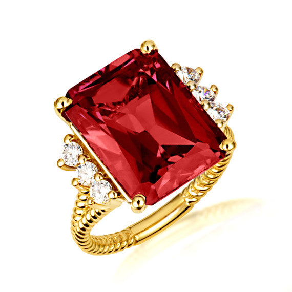 Gold Emerald Cut Gemstone Rope Band Ring (Available in Yellow /Rose/White Gold)