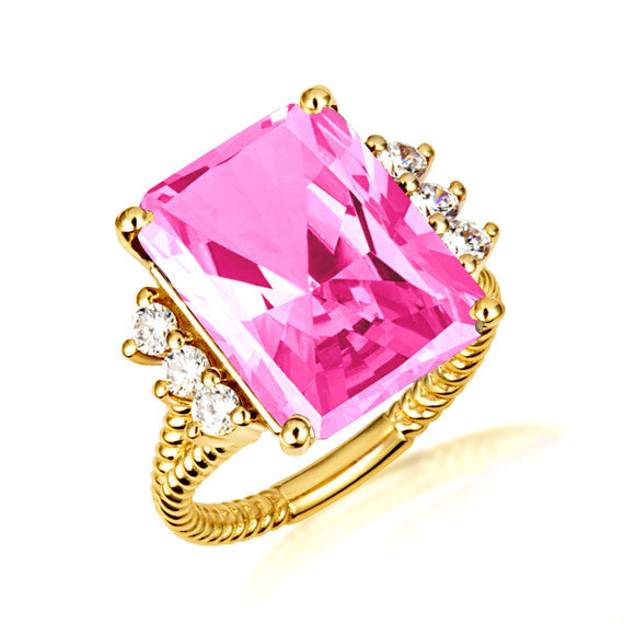 Gold Emerald Cut Gemstone Rope Band Ring (Available in Yellow /Rose/White Gold)