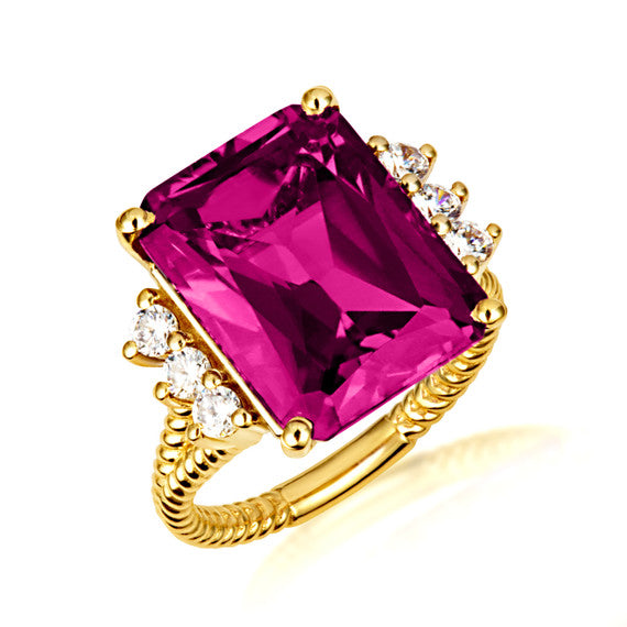 Gold Emerald Cut Gemstone Rope Band Ring (Available in Yellow /Rose/White Gold)