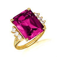 Gold Emerald Cut Gemstone Rope Band Ring (Available in Yellow /Rose/White Gold)