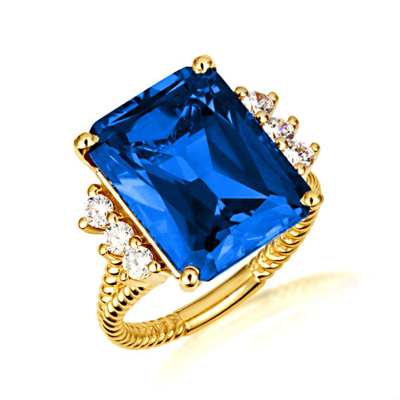 Gold Emerald Cut Gemstone Rope Band Ring (Available in Yellow /Rose/White Gold)