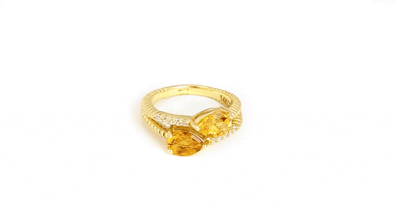 Gold Pear Cut Double Gemstone Wrap Around Twist Band Ring (Available in Yellow /Rose/White Gold)