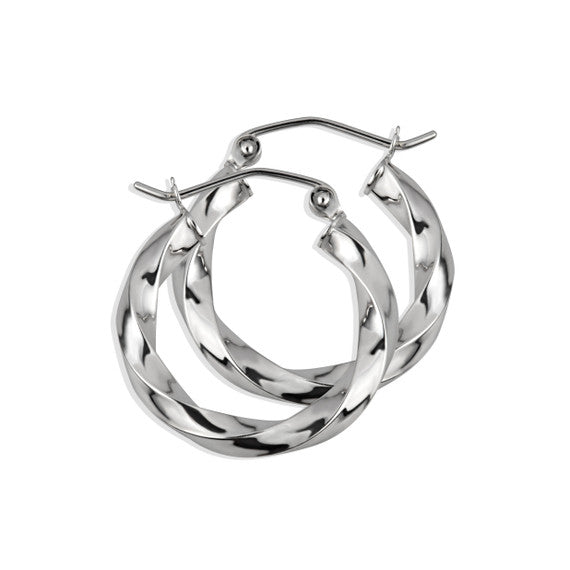 White Gold Diamond Cut Twist Tube Hoop Earrings