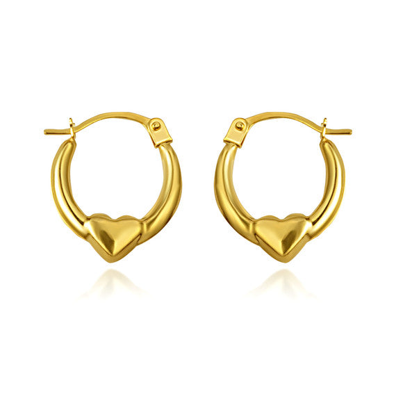 14K Yellow Gold Heart Hoop Earrings