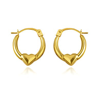 14K Yellow Gold Heart Hoop Earrings