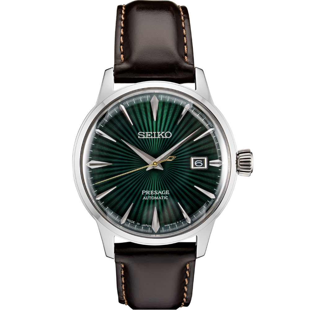 SRPD37 Seiko Presage Men's Watch Brown Leather Strap Green Dial