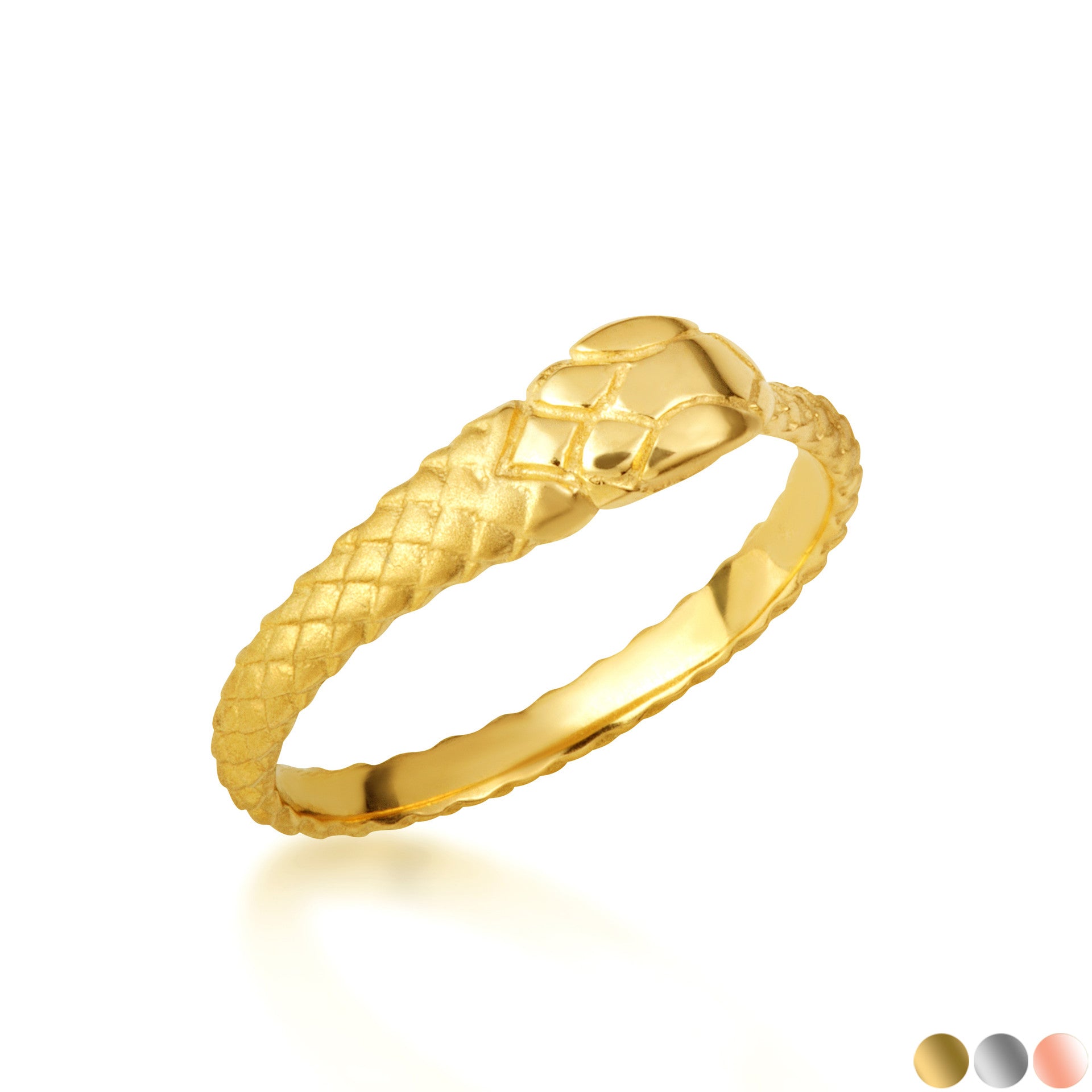 Gold Textured Ouroboros Serpent Snake Ring (Available in Yellow/Rose/White Gold)