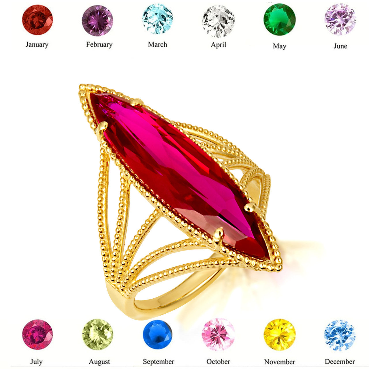 Gold Marquise Cut Gemstone Rope Band Ring (Available in Yellow /Rose/White Gold)