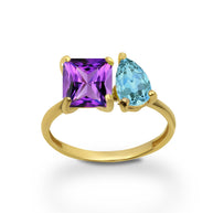 Gold Custom Toi et Moi Pear & Princess Cut Birthstone Engagement Ring (Available in Yellow/Rose/White Gold)