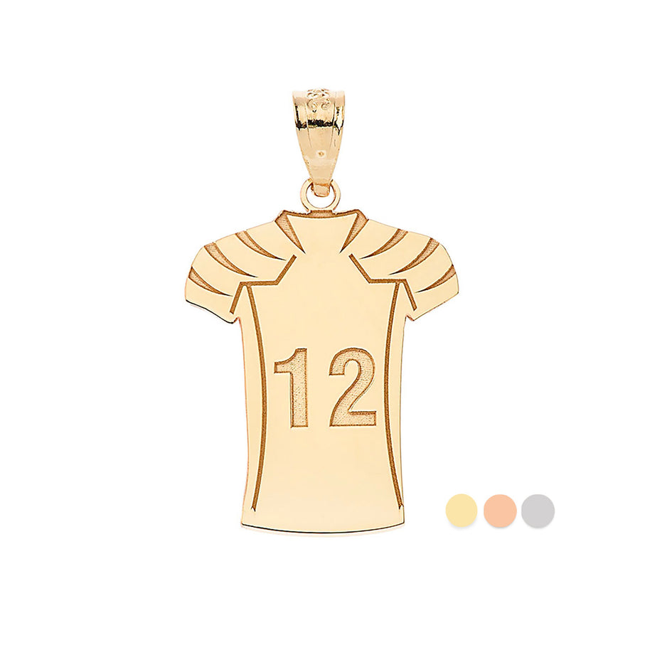 Gold Custom Engravable Name & Number Football Jersey Sports Pendant Necklace (Available in Yellow/Rose/White Gold)