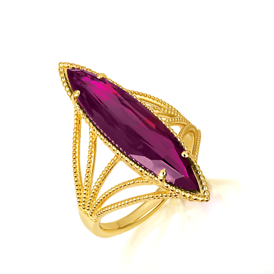 Gold Marquise Cut Gemstone Rope Band Ring (Available in Yellow /Rose/White Gold)