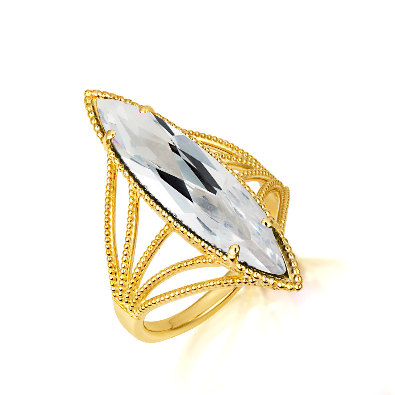 Gold Marquise Cut Gemstone Rope Band Ring (Available in Yellow /Rose/White Gold)