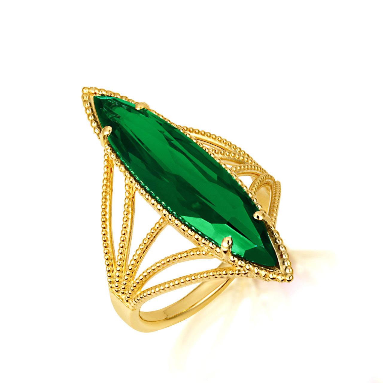 Gold Marquise Cut Gemstone Rope Band Ring (Available in Yellow /Rose/White Gold)