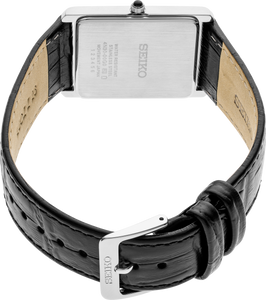 SWR049 Seiko Essentials Quartz White Dial Black Leather Men's Watch