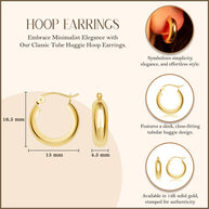 14K Yellow Gold Tube Huggie Hoop Earrings