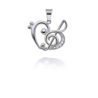 Silver Music Heart Treble Clef Pendant Necklace