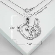 Silver Music Heart Treble Clef Pendant Necklace
