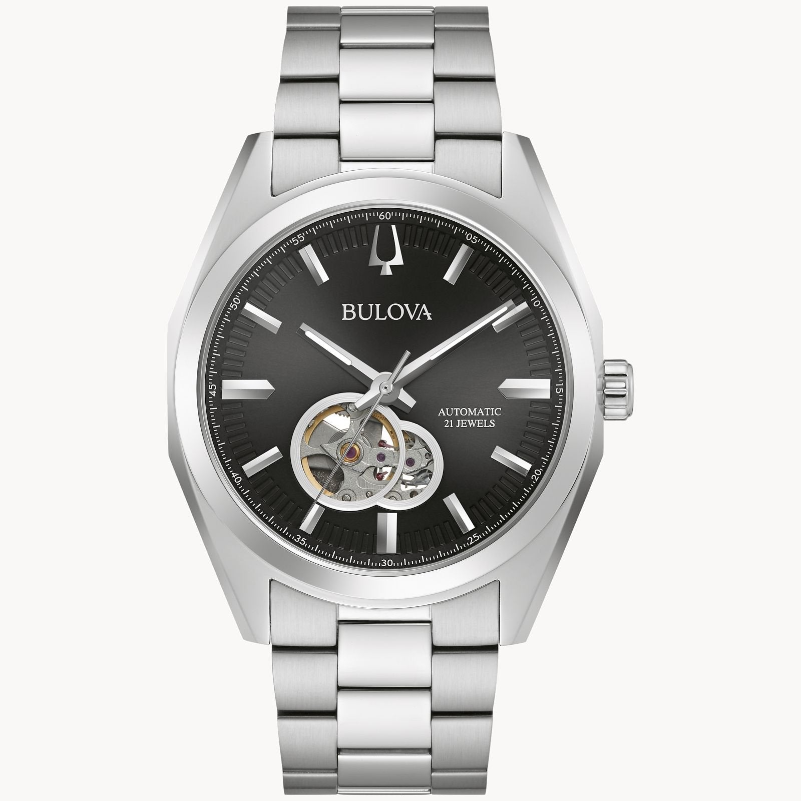Bulova 96A270 Men's Surveyor Automatic Open Aperture Silver-Tone Watch