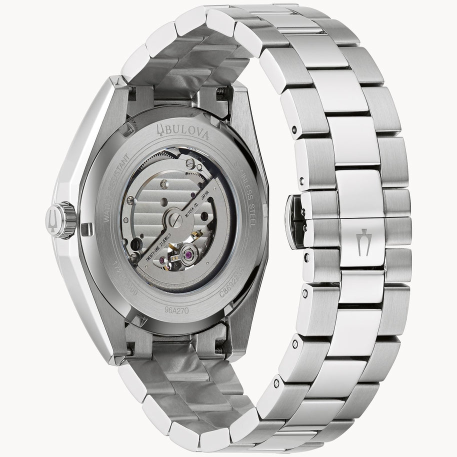 Bulova 96A270 Men's Surveyor Automatic Open Aperture Silver-Tone Watch