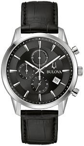 Bulova 96B403 Sutton Chronograph Black Dial Leather Strap Men's Watch