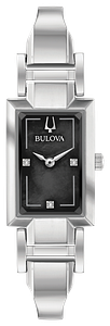 96P209 Bulova Rubaiyat Japanese Quartz Quartz Mother of Pearl Black Dial Stainless Steel Women's Watch
