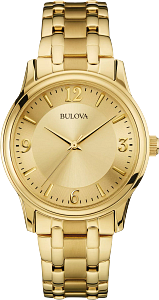 97A120 Bulova Classic Quartz Black Dial Gold-Tone Men's Leather Watch