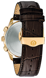 97B169 Bulova Classic Quartz Champagne Dial Gold-Tone Men's Leather Watch