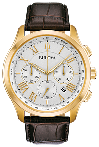97B169 Bulova Classic Quartz Champagne Dial Gold-Tone Men's Leather Watch