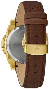 Bulova 97B216 ICON Precisionist Gold-Tone Black Dial Leather Strap Men's Watch