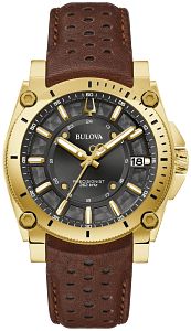 Bulova 97B216 ICON Precisionist Gold-Tone Black Dial Leather Strap Men's Watch