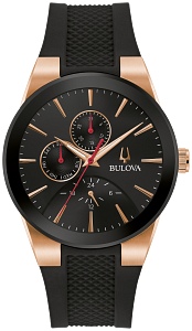 97C112 Bulova Classic Japanese Quartz Day-Date Black Dial Gold-Tone Stainless Steel Men's Watch