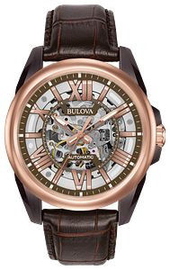 Bulova 98A165 Sutton Automatic Skeleton Brown Dial Rose Gold-Tone Men's Watch