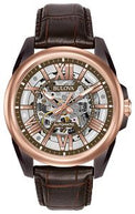 Bulova 98A165 Sutton Automatic Skeleton Brown Dial Rose Gold-Tone Men's Watch