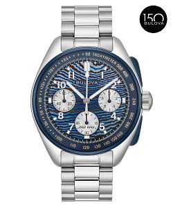 Bulova 98A329 Lunar Pilot Chronograph x Rosinhole Blue Dial Stainless Steel Limited Edition Men's Watch