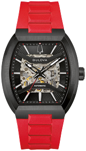 98A341 Bulova Maillot Automatic Black Skeleton Dial Rose Gold-Tone Men's Watch