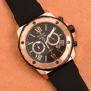 Bulova 98B104 Marine Star Chronograph Black Dial Rose Gold-Tone Men's Watch