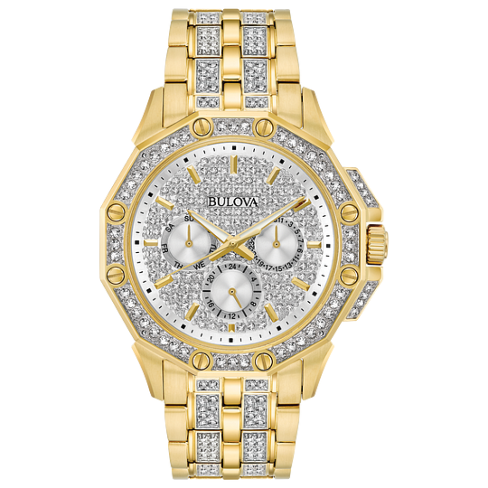 98C126 Bulova Crystal Silver Dial Gold-Tone Men's Watch