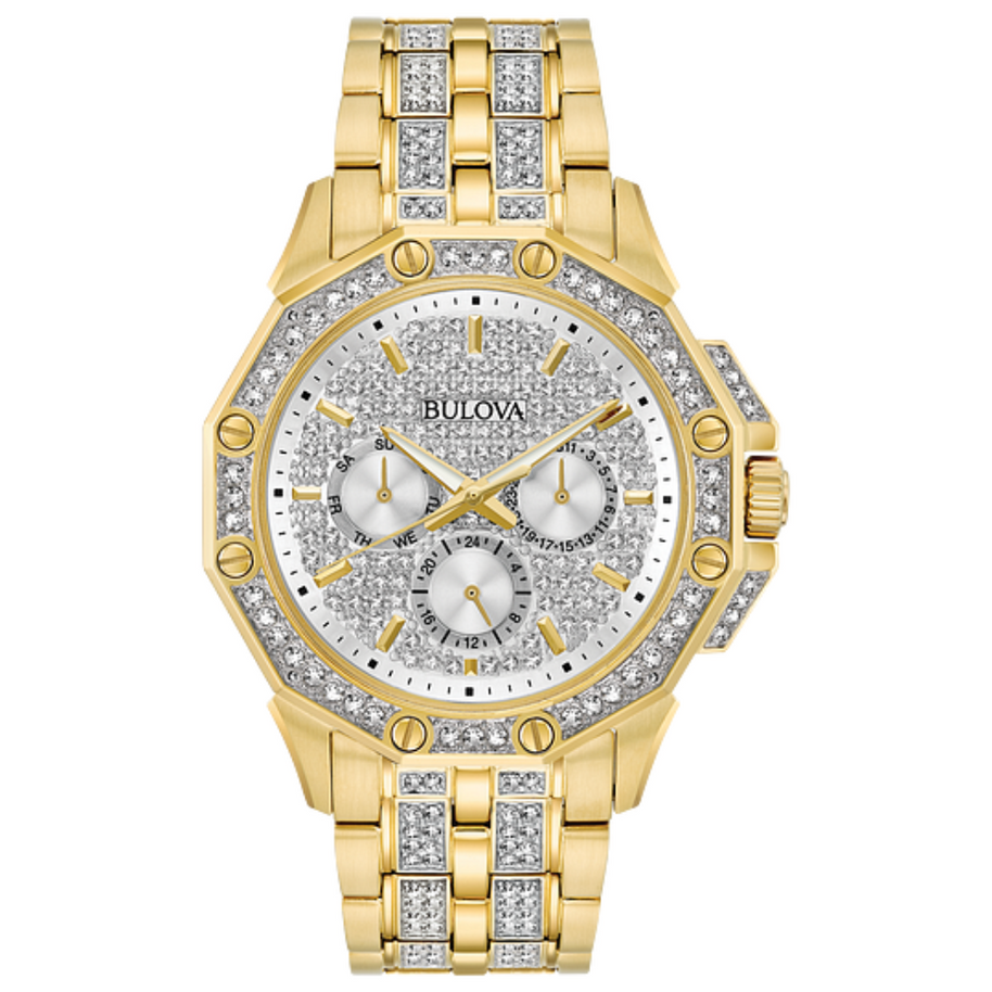 98C126 Bulova Crystal Silver Dial Gold-Tone Men's Watch