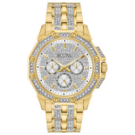 98C126 Bulova Crystal Silver Dial Gold-Tone Men's Watch