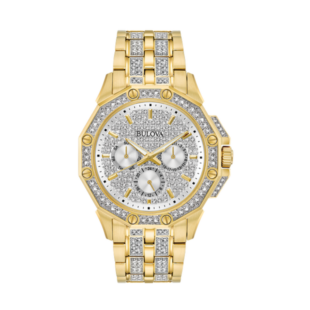 98C126 Bulova Crystal Silver Dial Gold-Tone Men's Watch