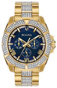 Bulova 98C128 Crystal Gold-Tone Blue Dial Men's Watch