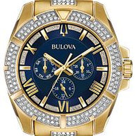 Bulova 98C128 Crystal Gold-Tone Blue Dial Men's Watch